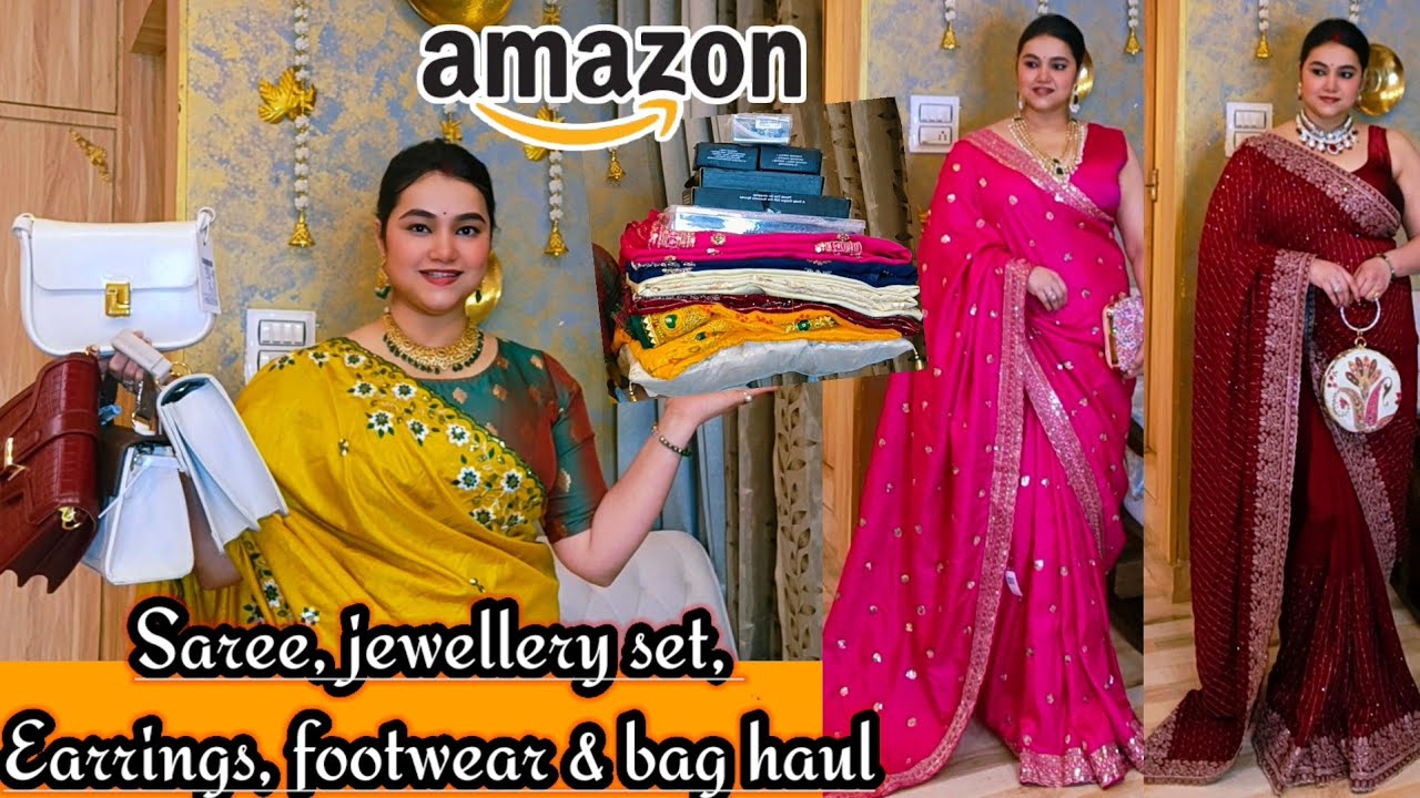 AMAZON Sale upto 80% off Saree, jewellery set, Earrings, Footwear & Bag haul @PoojaRikichoyal 