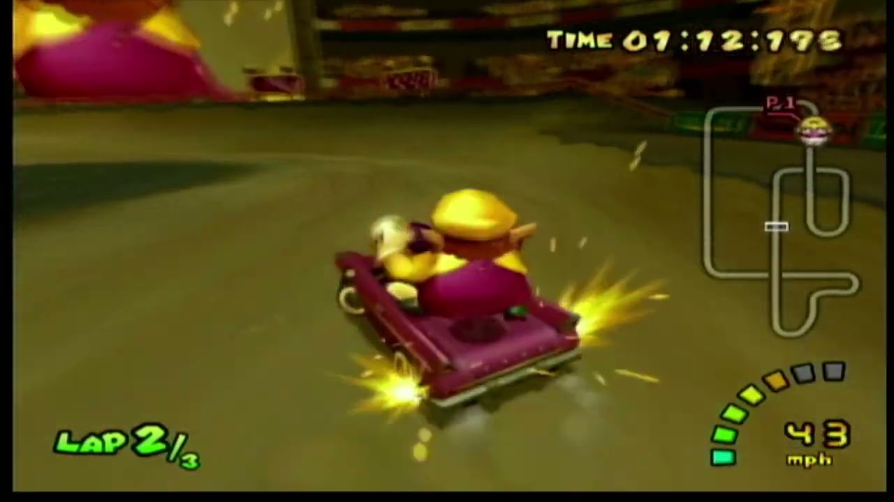 Mario Kart Double Dash!! gameplay as Wario and Waluigi on Waluigi Stadium (Time Trials)