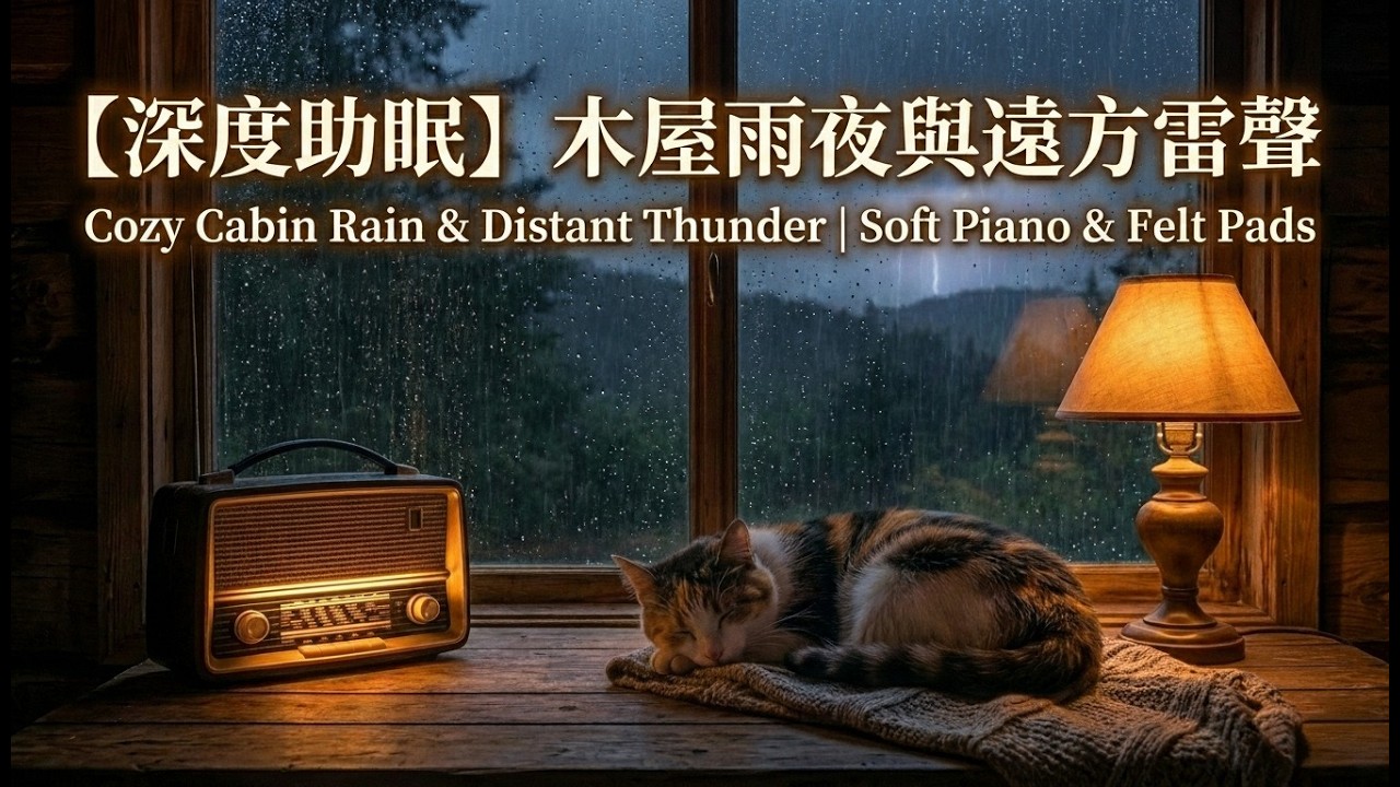 Cozy Cabin Rain & Distant Thunder | 40 BPM Felt Piano Lullaby (溫暖木屋雨夜與遙遠雷聲：極慢速療癒毛氈鋼琴)