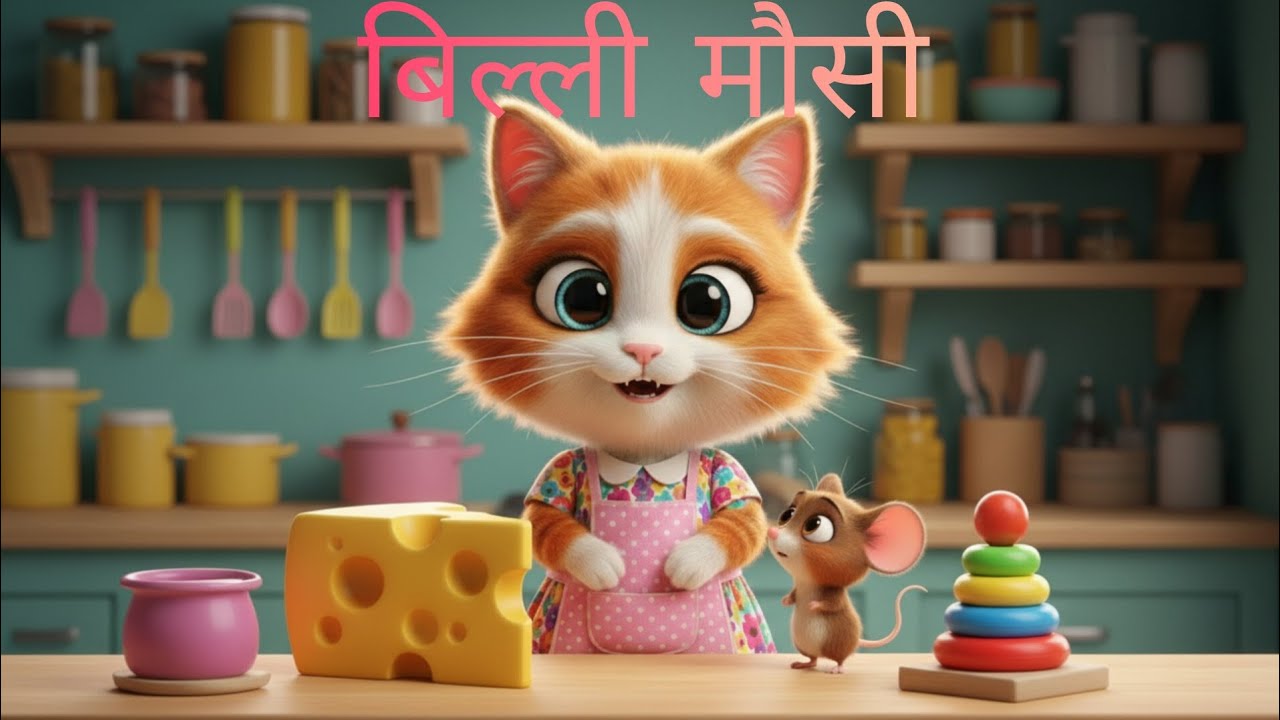 बिल्ली मौसी की मज़ेदार कहानी 🐱 | Cute Hindi Kids Rhyme | 3D Cartoon Song