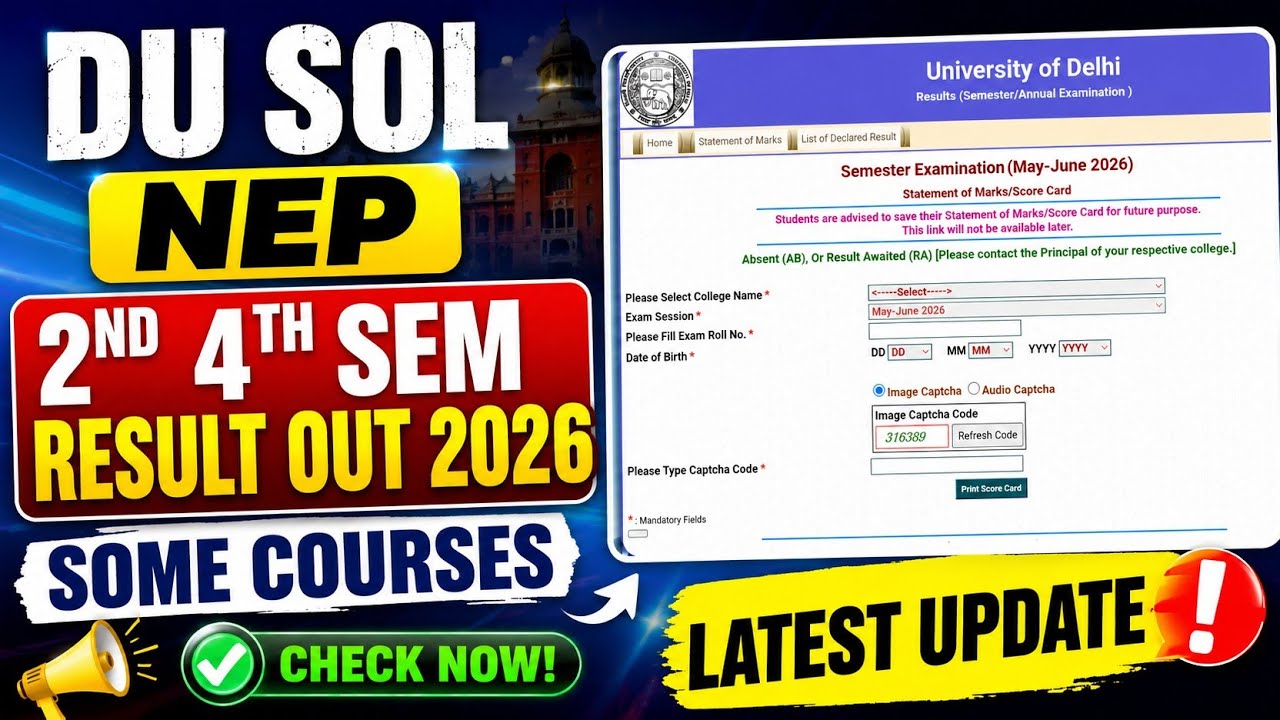 DU SOL 2nd 4th sem NEP result 2026 declared 🚨 Some Courses : Bcom Hons BBA etc 