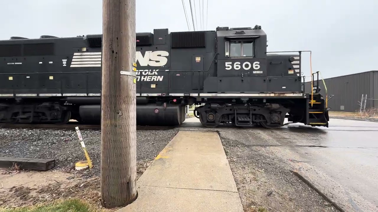 Two engine, three car local train crossing