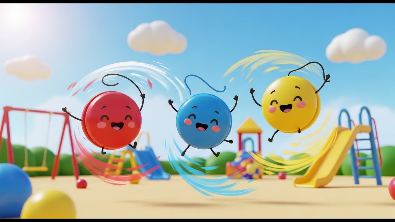 Três Pequenos Ioiôs Giram, Giram e Giram | Rima Infantil de Movimento e Cores