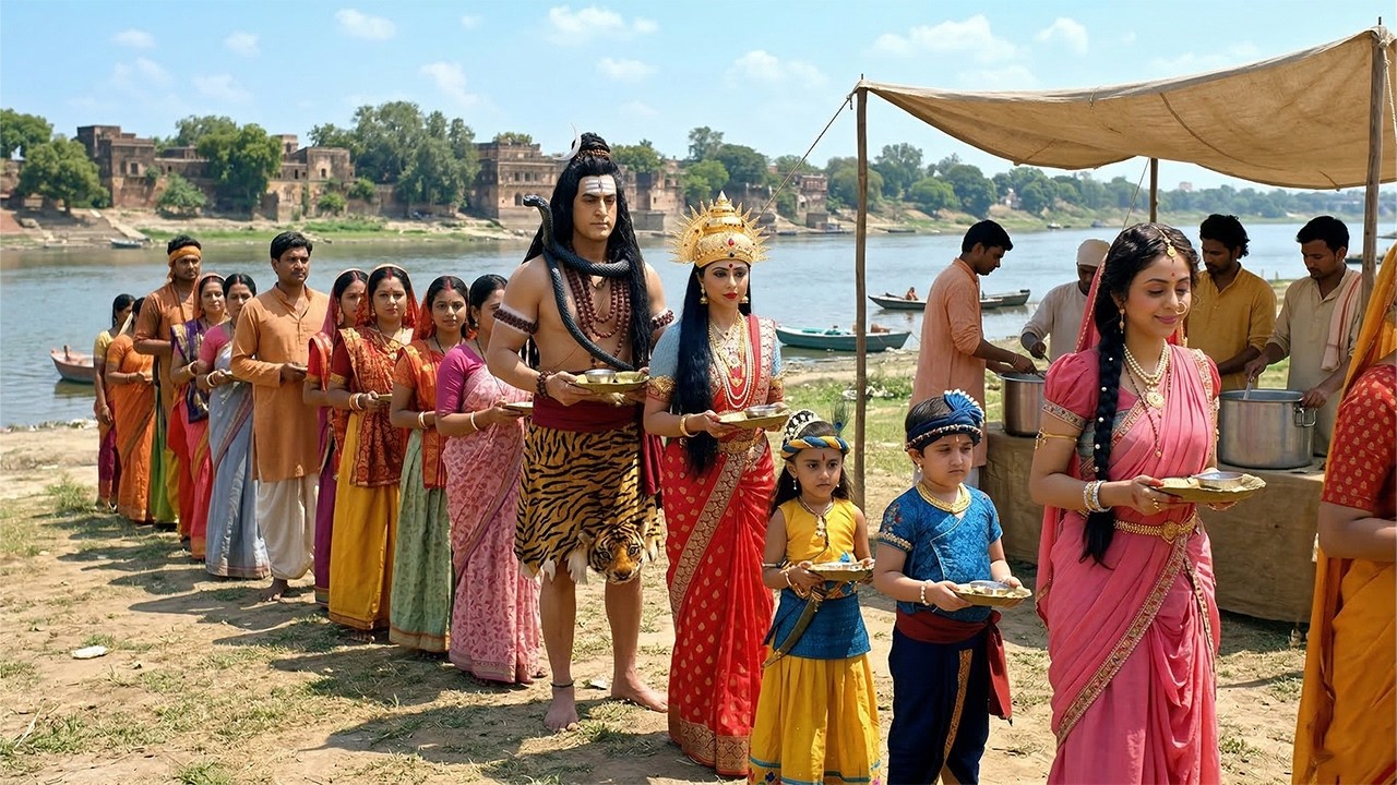 बाल कान्हा और महादेव ने सारे देव गण के साथ भंडारे में भोजन करने के लिए भंडारे में गए | Shree Krishan