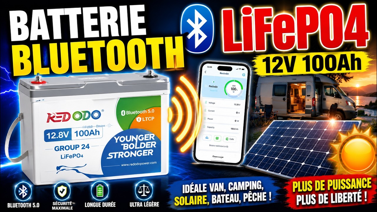 Test batterie LiFePO4 Redodo bluetooth 12V 100Ah van camping car fourgon aménagé pêche cb radio