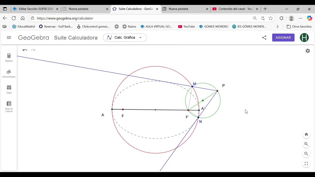 APLICACIÓN DE LA CIRCUNFERENCIA PRINCIPAL  TANGENTES A UNA ELIPSE DESDE UN PUNTO EXTERIOR