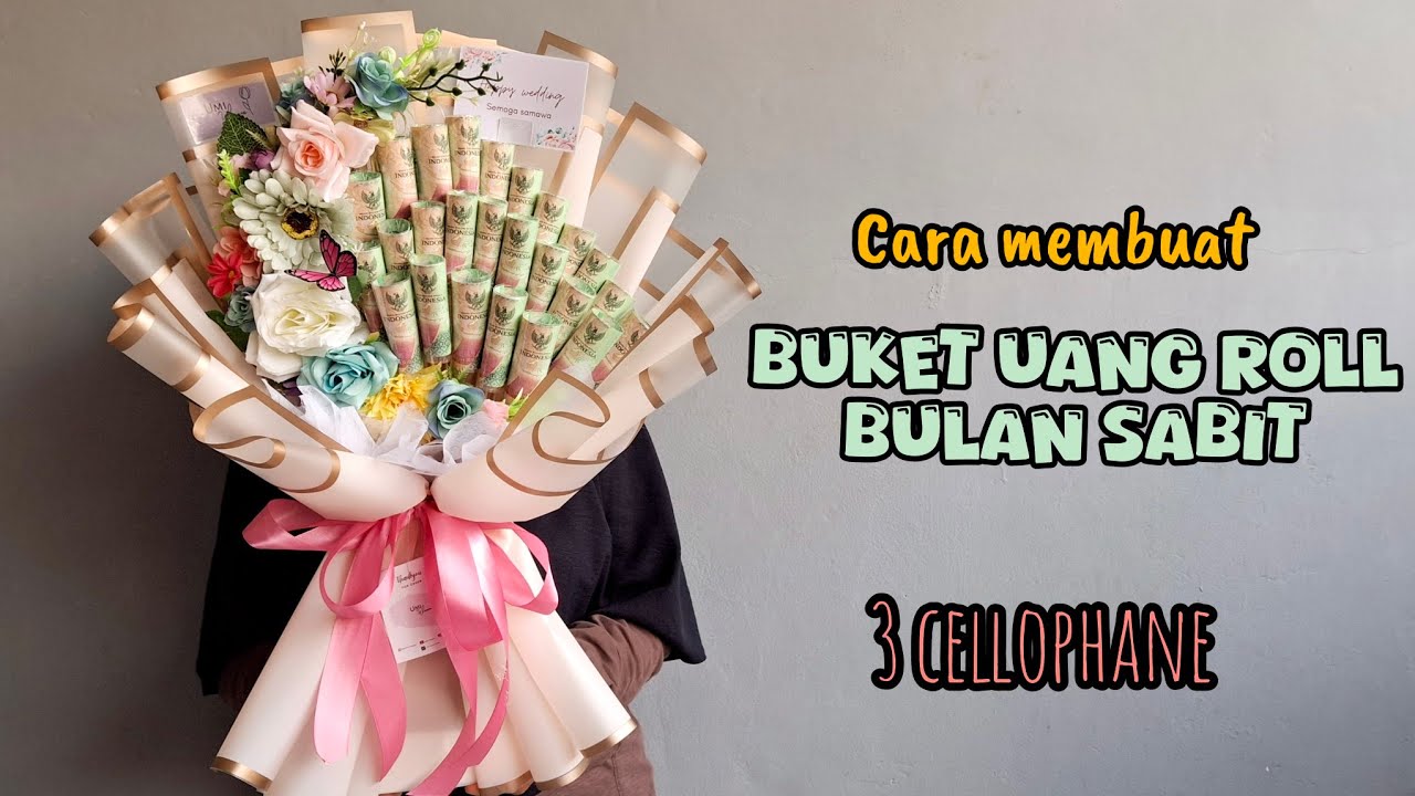 cara membuat buket uang roll bulan sabit