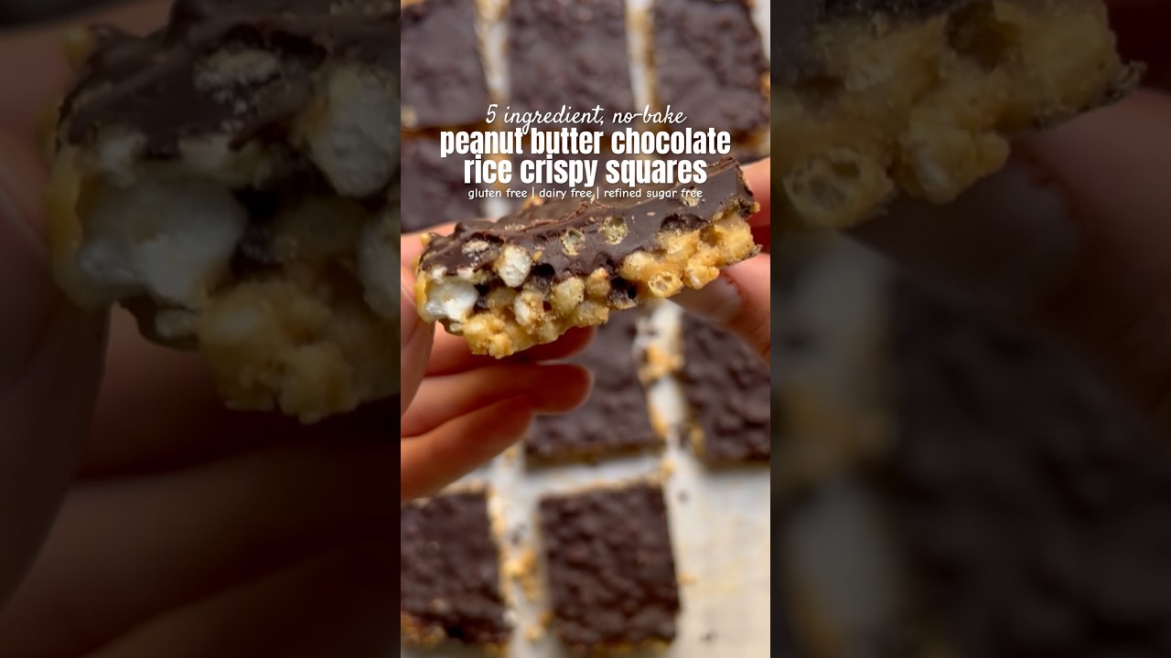 5 ingredient peanut butter chocolate rice crispy squares 