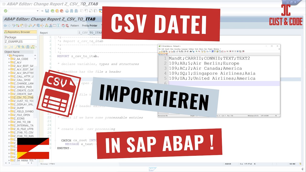 CSV Datei importieren - mit SAP ABAP [deutsch]