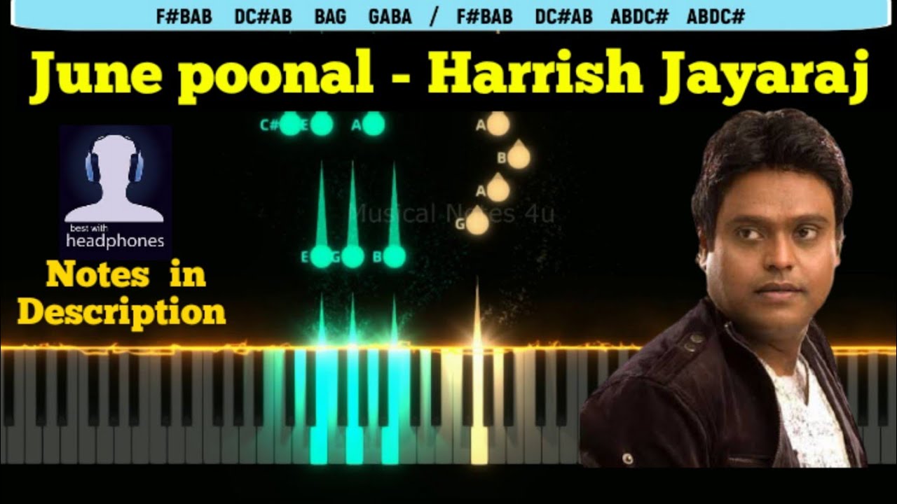 June Ponal Piano Notes | Unnale Unnale | Harris Jayaraj | Musical notes 4u