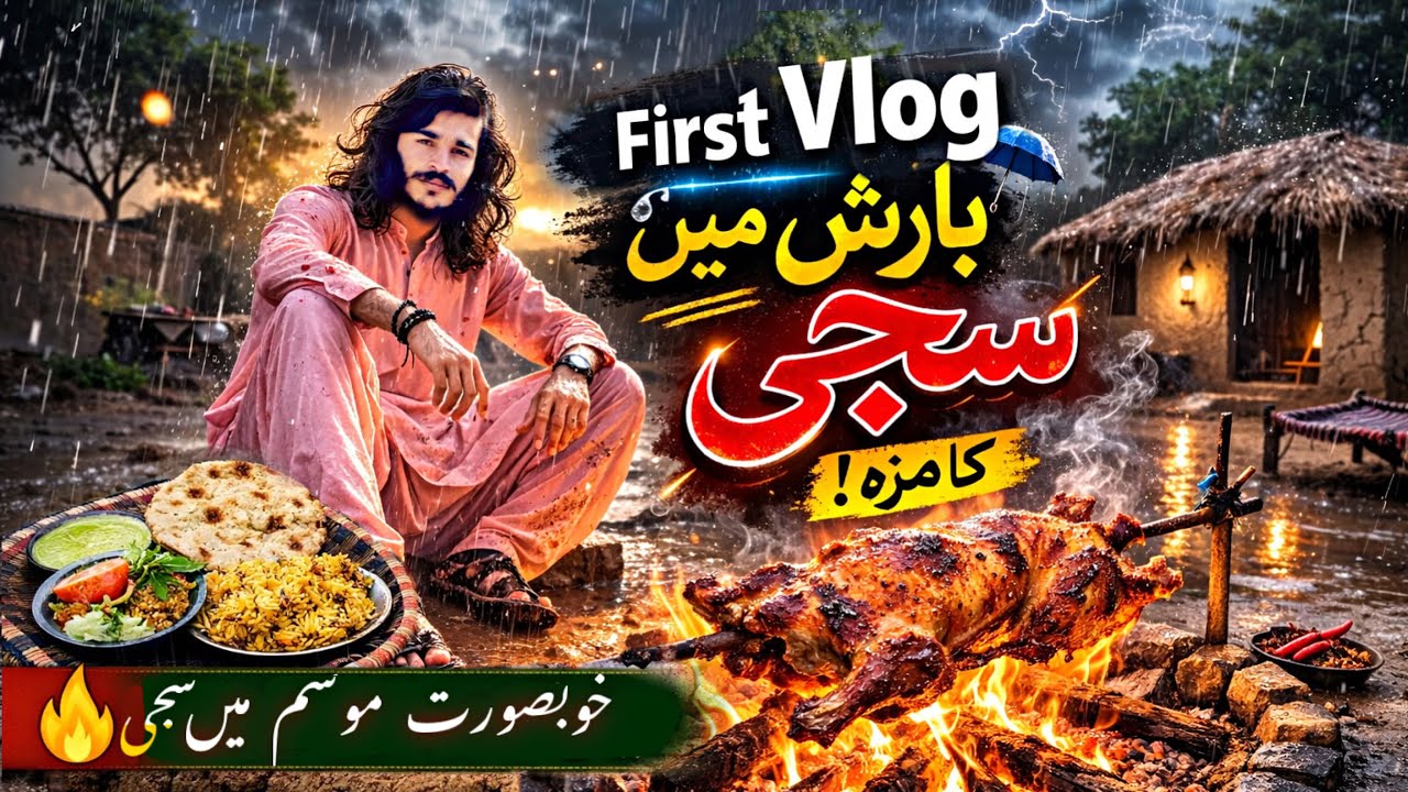 My First Vlog 🤗 بارش کا مزہ اور لذیذ بلوچی سجی 🔥 Traditional Balochi Sajji Vlog Ali Bahi 108