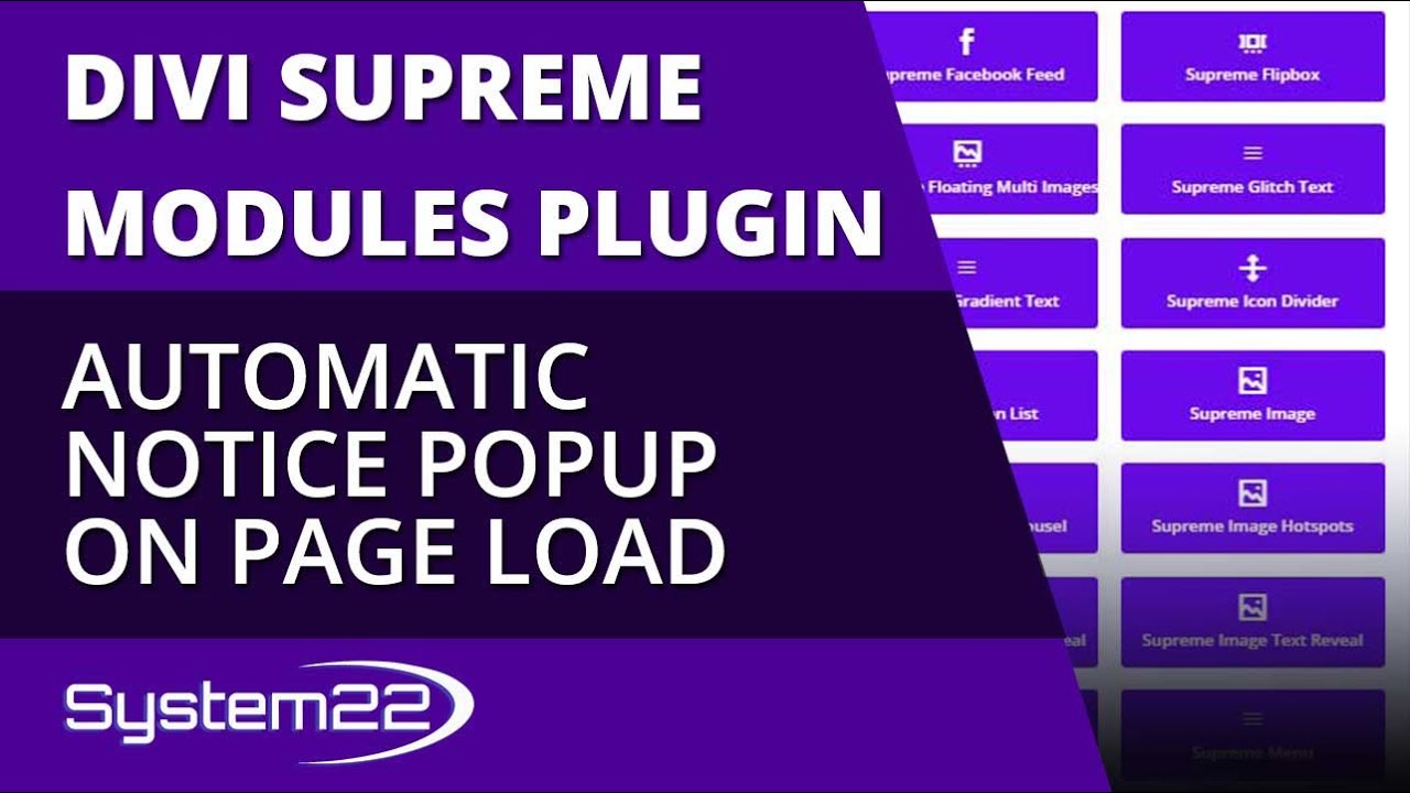 Divi Theme Supreme Modules Plugin Automatic Notice Popup On Page Load 👈