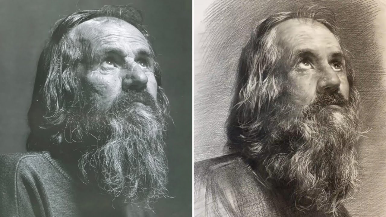 Drawing An Old Man with Long Beard Using Reference Photo ∥ Sketch Drawing
