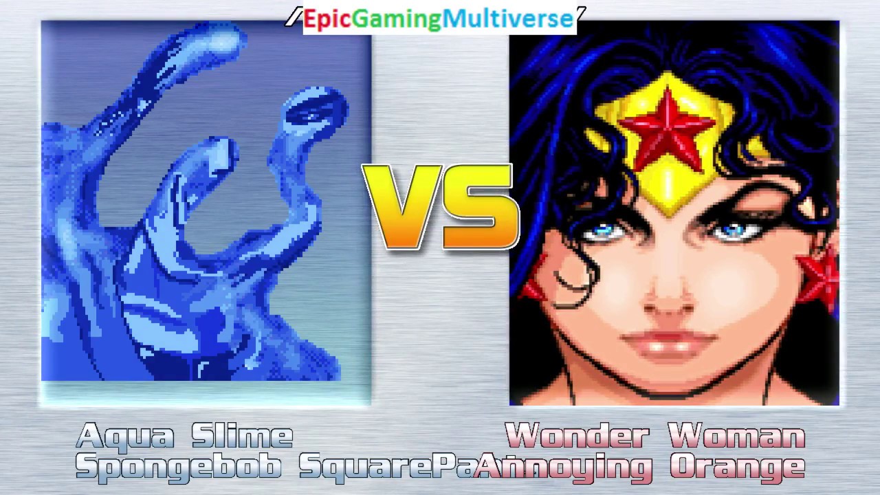 Aqua Slime And SpongeBob SquarePants VS Wonder Woman And Annoying Orange In A MUGEN Match / Battle