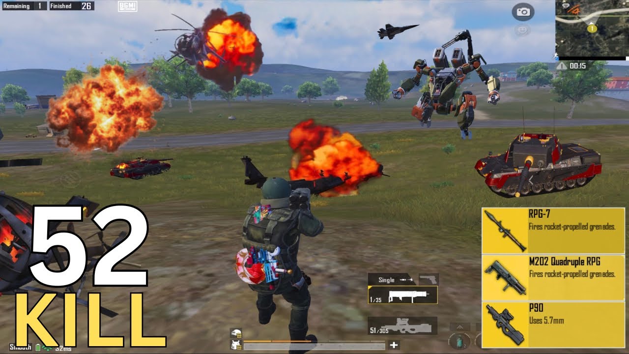 52 Kills With P90 + M202 ☠️ Destroying TANK + Helicopter 💥 || PUBG Mobile payload 3.0 ||