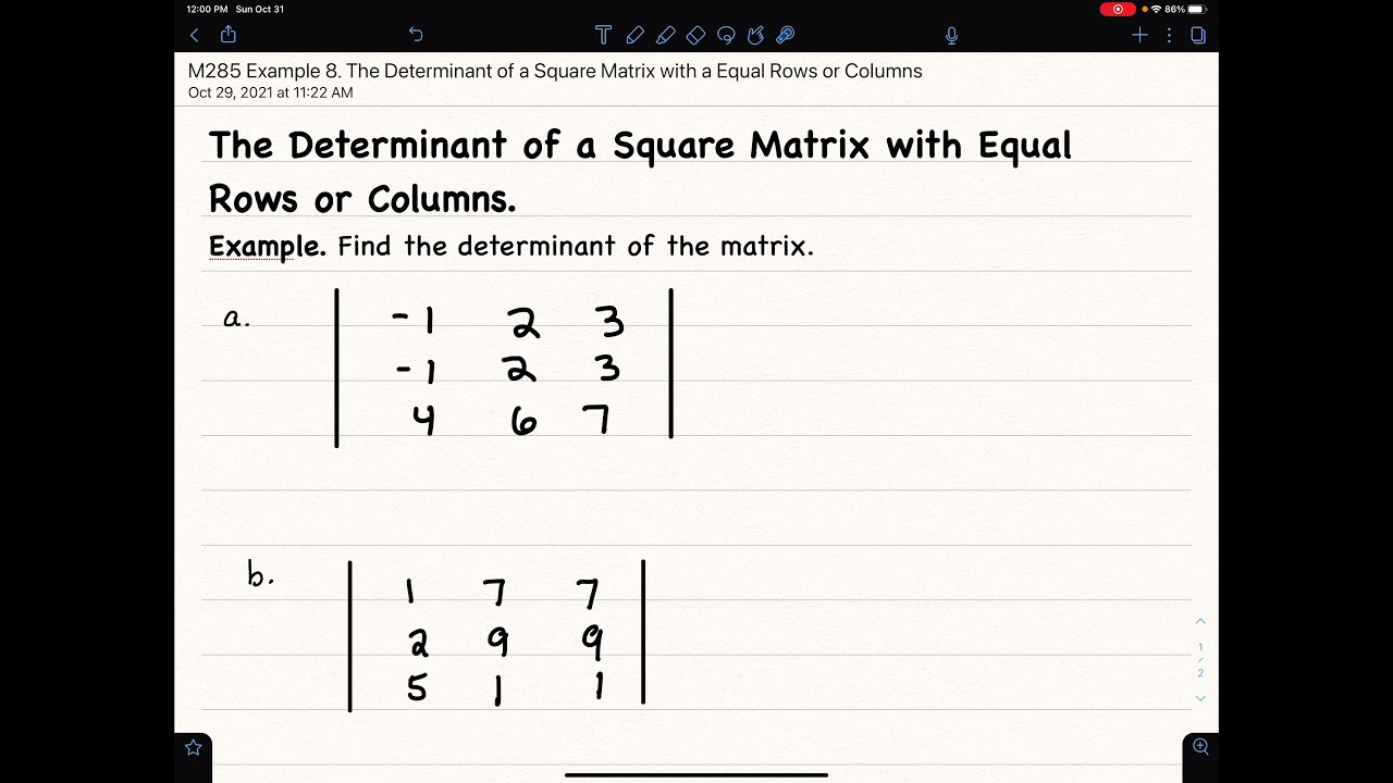 The Determinsnt of a Square Matrix with Equal Rows or Columns.