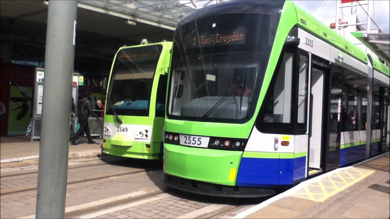 New Tramlink Variobahn Tram 2555 at East Croydon Tram Stop before departing for Therapia Lane