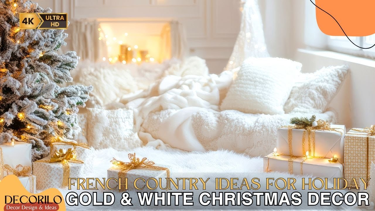 Gold & White Christmas Decor with Parisian Flair: French Country Ideas for a Chic Holiday Look!