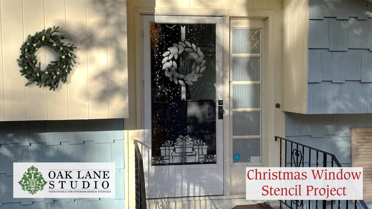 Christmas Wreath and Presents Window Stencil Project | Oak Lane Studio
