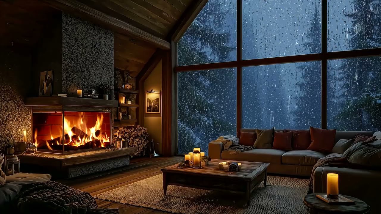 Soothing Rainfall and Crackling Fireplace Sounds for Stress Relief and Deep Sleep