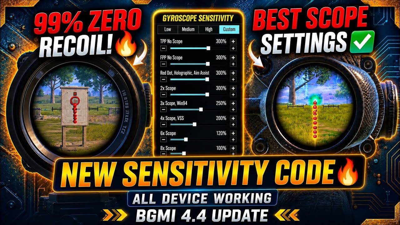 BGMI Best Sensitivity Code 2026 🔥 | Zero Recoil Gyroscope Settings | 4 Finger Sensitivity