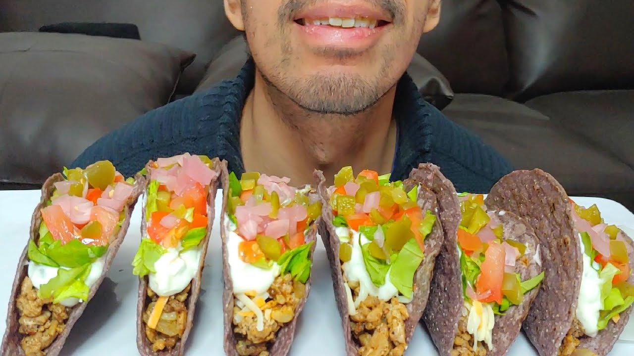 CRUNCHY HARD SHELL BEEF TACOS ASMR MUKBANG EATING SHOW