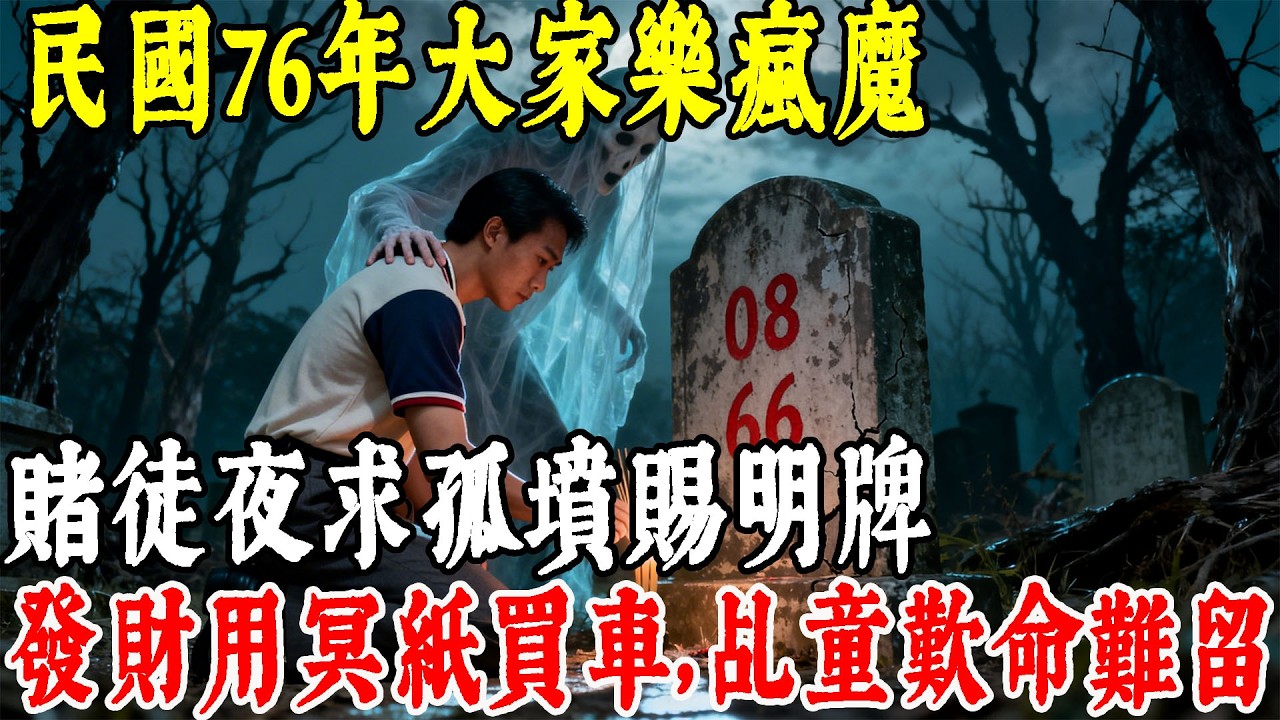 民國76年大家樂瘋魔！賭徒半夜跪求「無主孤墳」賜明牌，發財後竟拿「冥紙」去買車？乩童一看搖頭：這條命難留...#情感#民間故事#真實故事#中老年生活 #台灣
