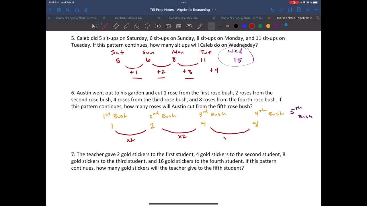 Algebra 2 Seniors - TSI Prep Notes: Algebraic Reasoning III Part IV