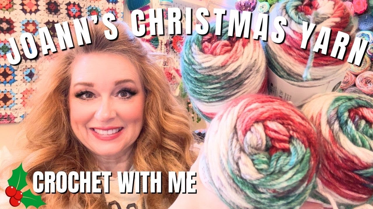 Joann's Christmas Yarn crochet a scarf with me! Color is Yuletide.