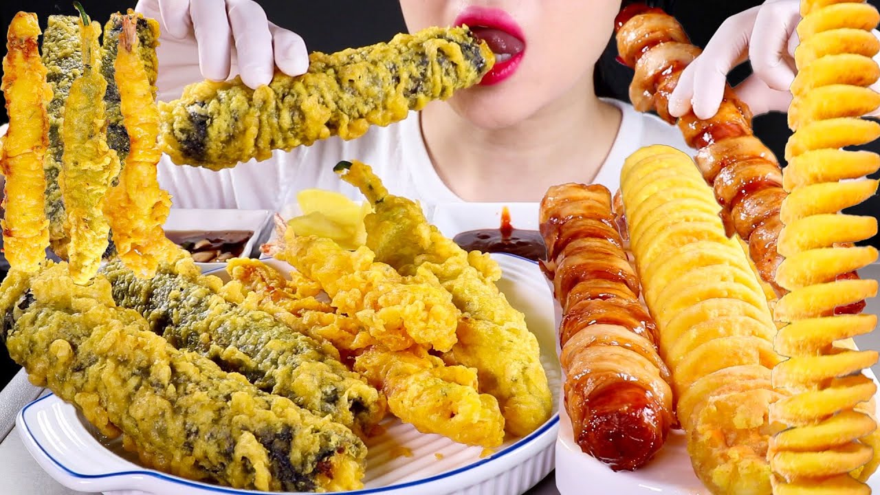ASMR 통김밥튀김,대왕김말이,오징어,새우,고추튀김,회오리감자,회오리핫도그 먹방 | Giant Fried Food | Gimmari, Tornado Potato | Mukbang