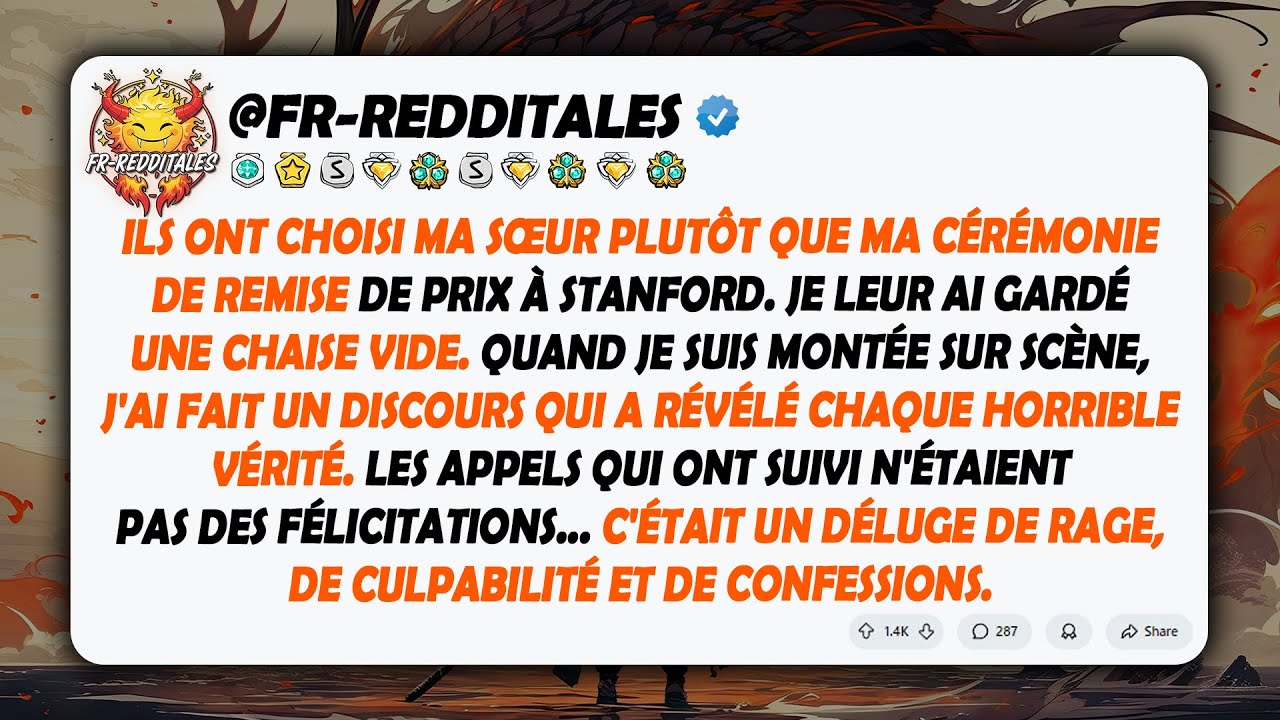 Ils ont choisi ma sœur plutôt que ma cérémonie de remise de prix à Stanford. Je leur ai gardé...