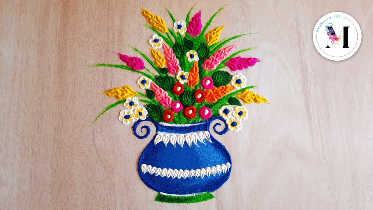 Flower pot Rangoli | Housewarming Rangoli | Colorful Rangoli for Pooja and festivals | रंगीन रंगोली
