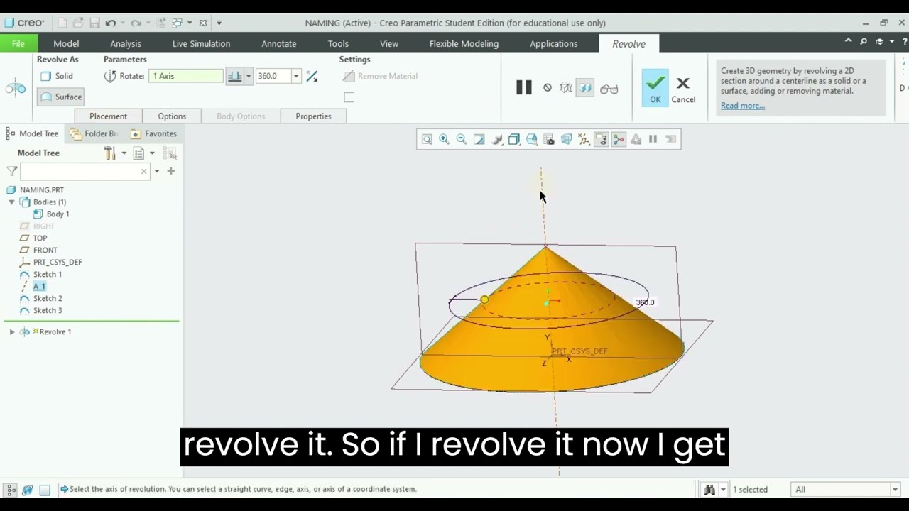 10. Making a cone in CREO Parametric 7.0