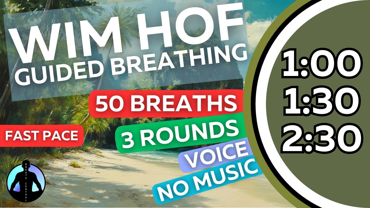 WIM HOF Guided Breathing | 50 Breaths 3 Rounds Fast Pace | Up to 2:30min | No Music