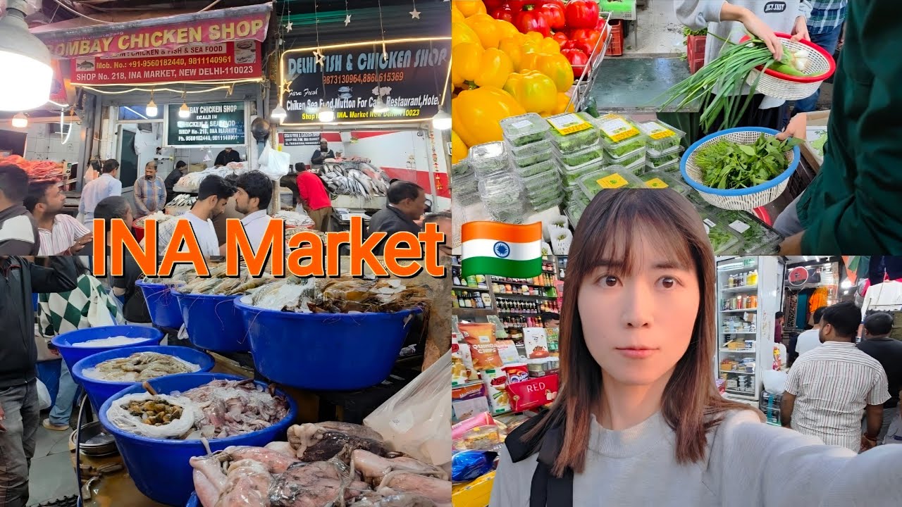 Grocery Shopping in India🇮🇳 What a Korean Buys at Delhi's Famous INA Market(vegetables,seafood🛒)