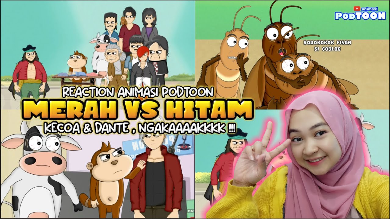 Reaction Animasi PODTOON - Merah VS Hitam, Kecoa, Dante Ngakak