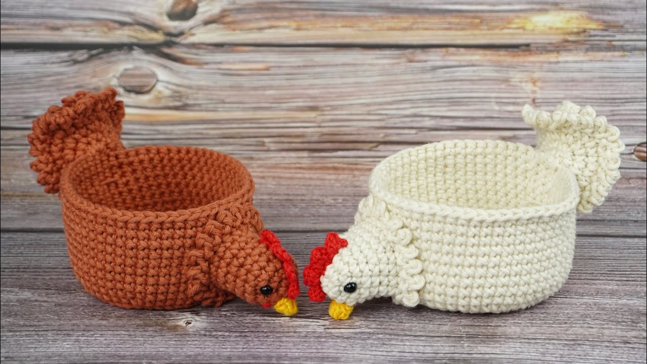 GALLINA CESTA MACETA TEJIDA A CROCHET