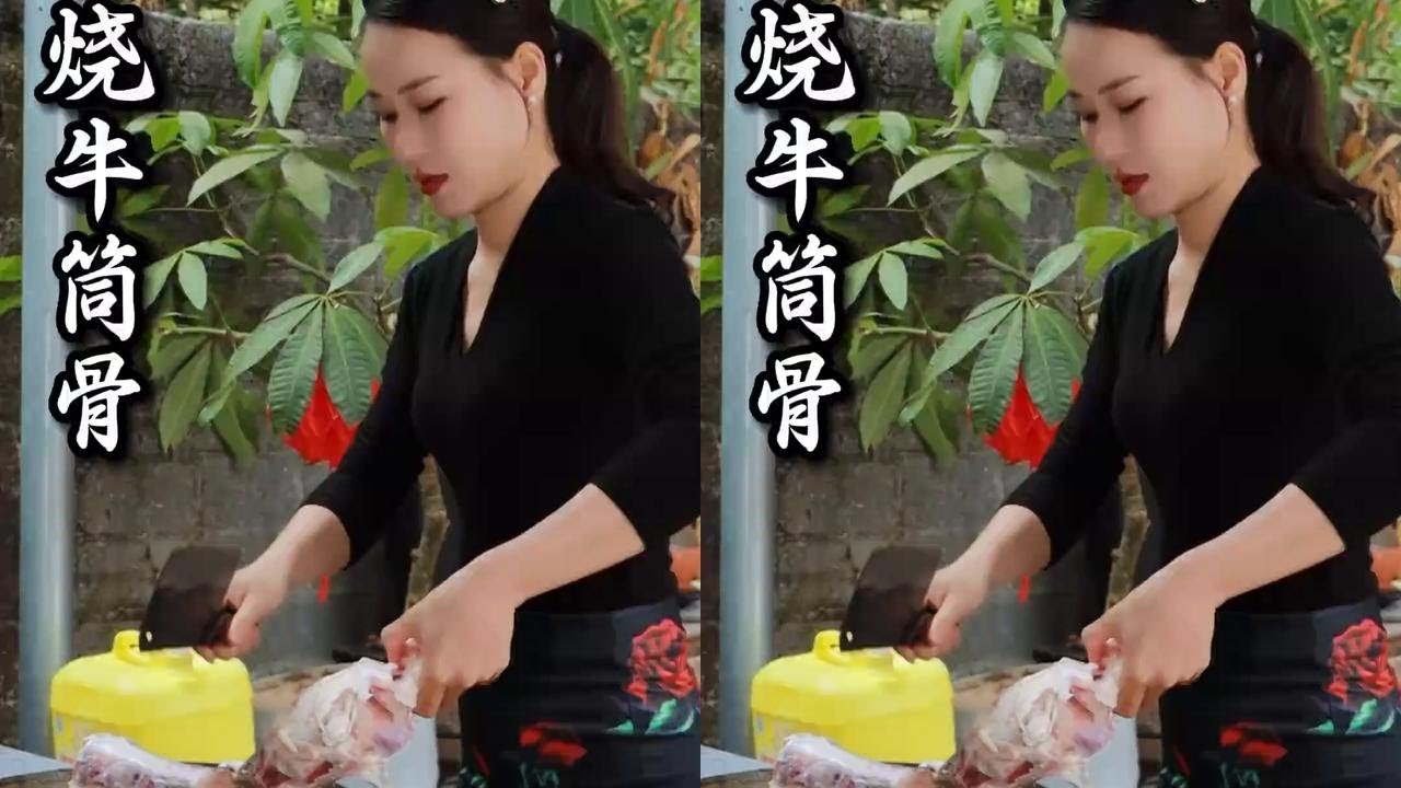 那么漂亮的筒骨竟然拿去河里倒了，捡回来煮多好吃啊，这个七七也真的是，有东西吃衣服都不要了#记录我的农村生活 #农村美食 #牛骨髓