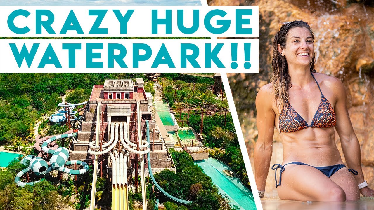 CRAZY HUGE WATERPARK - Maya Mayan Lost Kingdom LAZY RIVER, ZIPLINES & WATERSLIDES - Costa Maya
