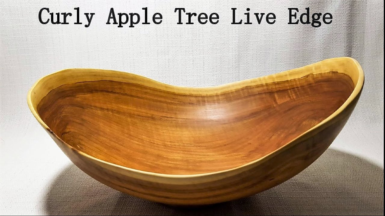 Woodturning Curly Apple Tree LIve Edge Bowl