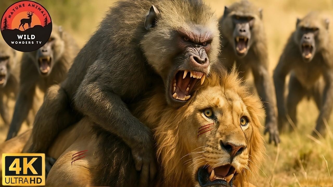 Kenia: El Brutal Enfrentamiento entre una Tropa de Babuinos y un León #animalessalvajes|Wild Wonders