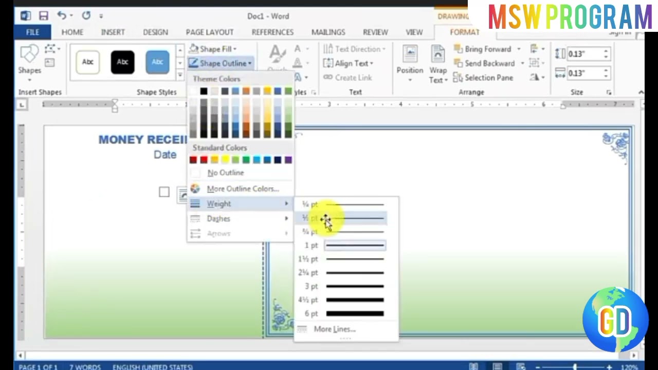 How to create money recpeit MS Word