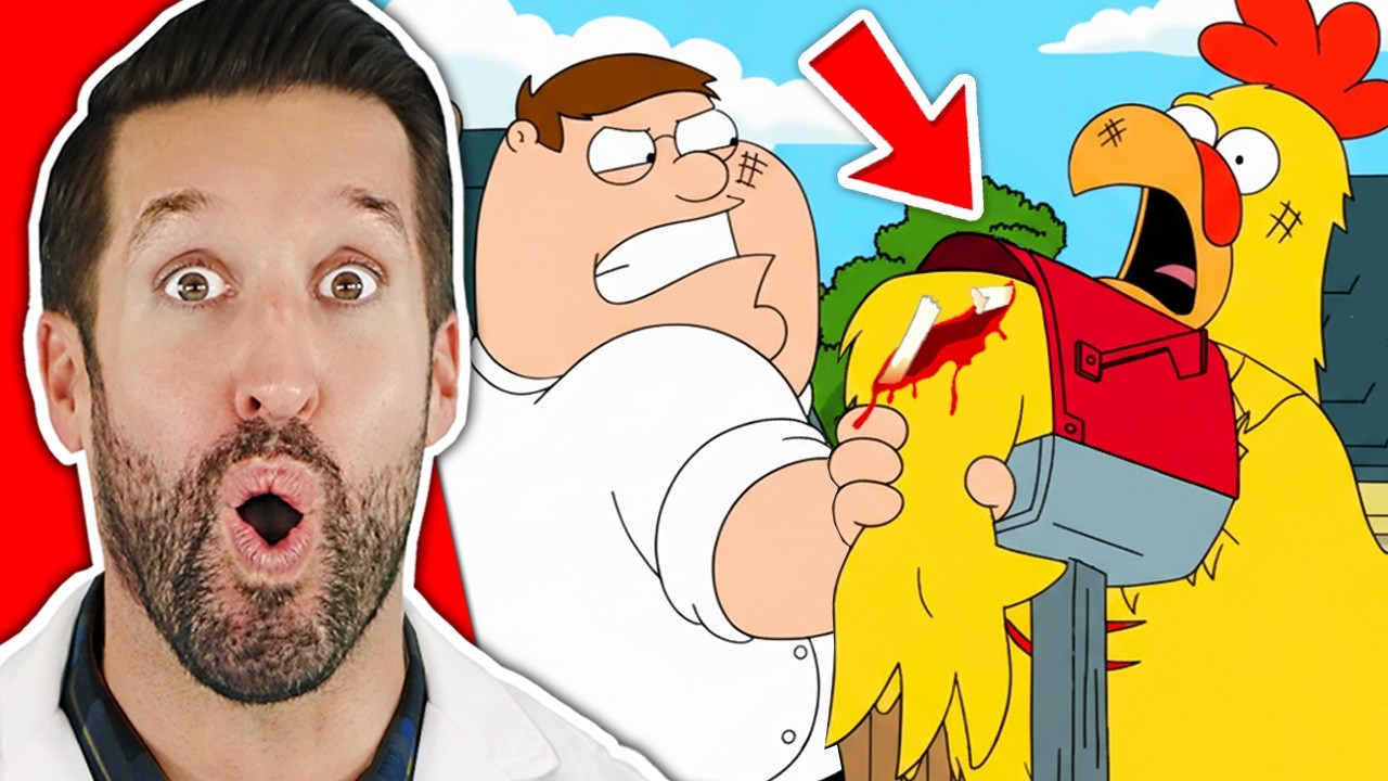 ВРАЧ смотрит на жестокие травмы в драке Гриффины с курицей #2