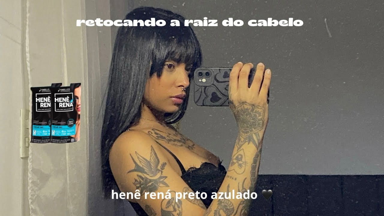 RETOCANDO A RAIZ DO CABELO COM HENÊ RENÁ PRETO AZULADO + cronograma capilar 🖤