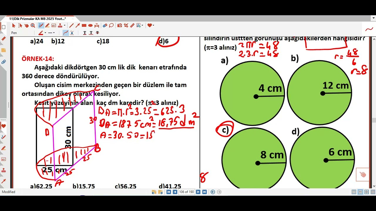 6-)M8 Geometrik Cisimler (Dairesel dik Silindir Test) 61