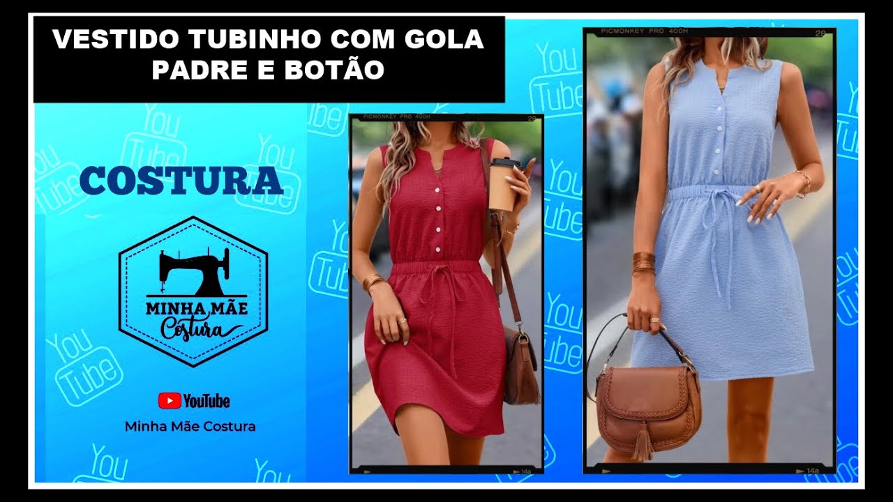 VESTIDO TUBINHO COM GOLA PADRE E BOTÃO - PASSO A PASSO DA COSTURA