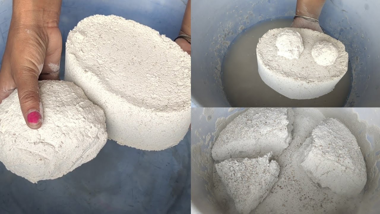 Asmr - soft white cement yellow concrete crumbling in lots of water 💦💦