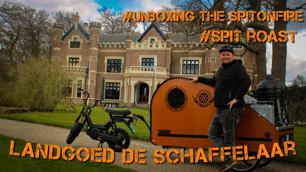 bbq met overnachting in de Q-aravan op landgoed de schaffelaar. unboxing the spit on fire