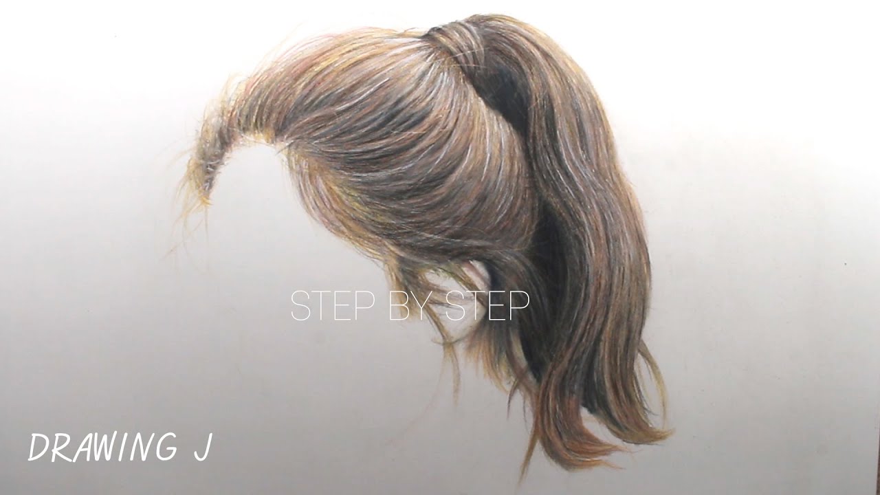 머리카락 그리기 step by step, 색연필화, 색연필 인물화, 색연필 초상화, 연필초상화, 연필인물화,머리카락 그리는법, 포니테일, 머리카락 그리는 방법, 연필초상화 기초