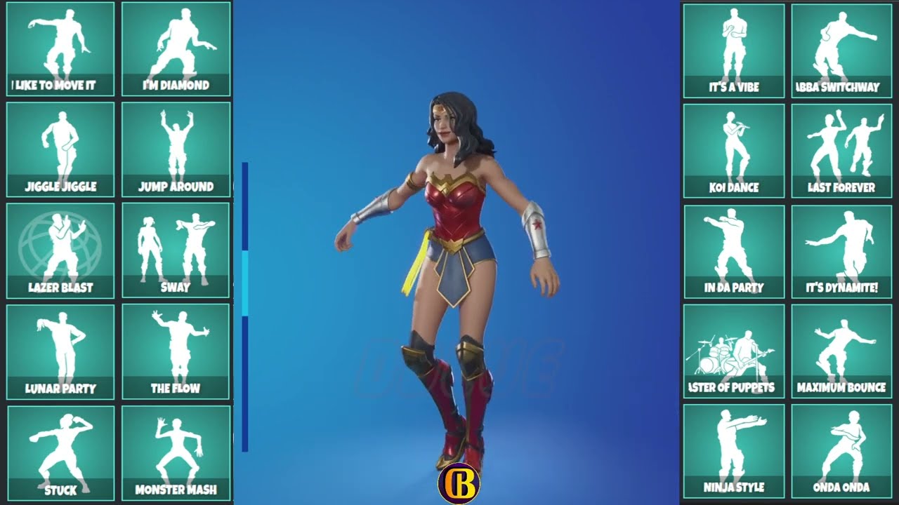 NEW WONDER WOMAN All ICON Emotes & Dances (All Emote Music) - Fortnite